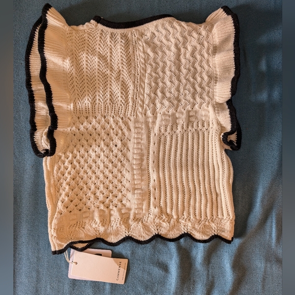 Commense Maze Crochet Eyelet Flounce Knit Sweater Tank Top S NWT - Picture 9 of 9